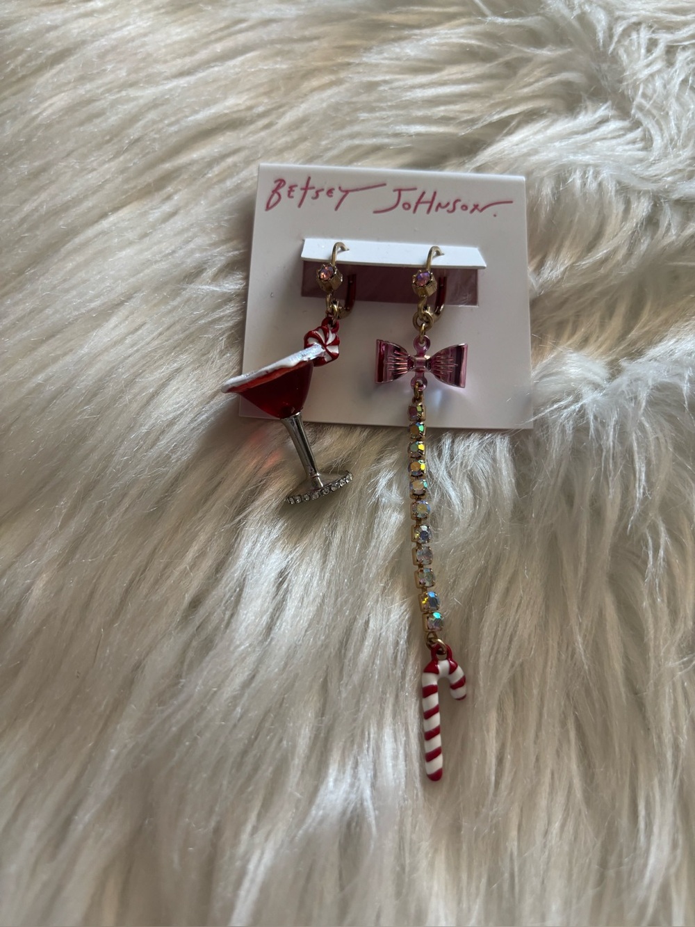 Betsey Johnson Red & Pink Mismatched Holiday Charm Earrings